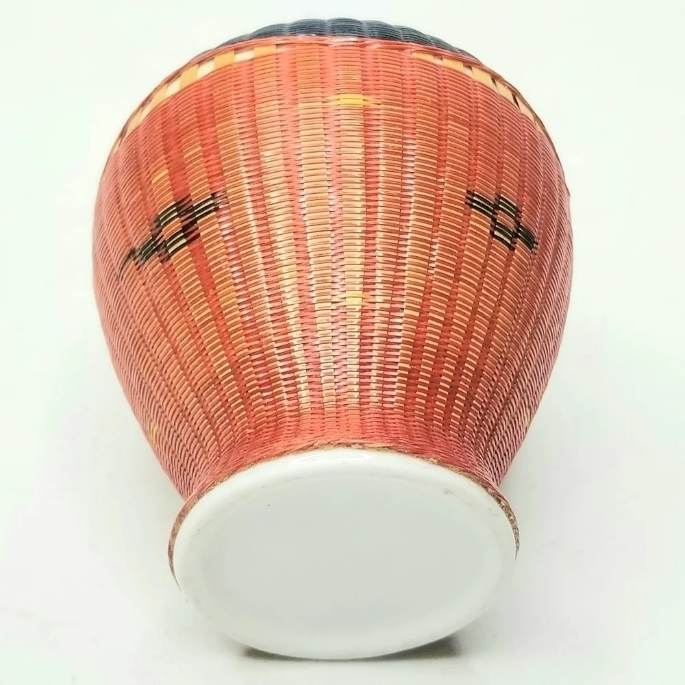 Red and Black Small Chinese Porcelain  Bamboo Wrapped Jar